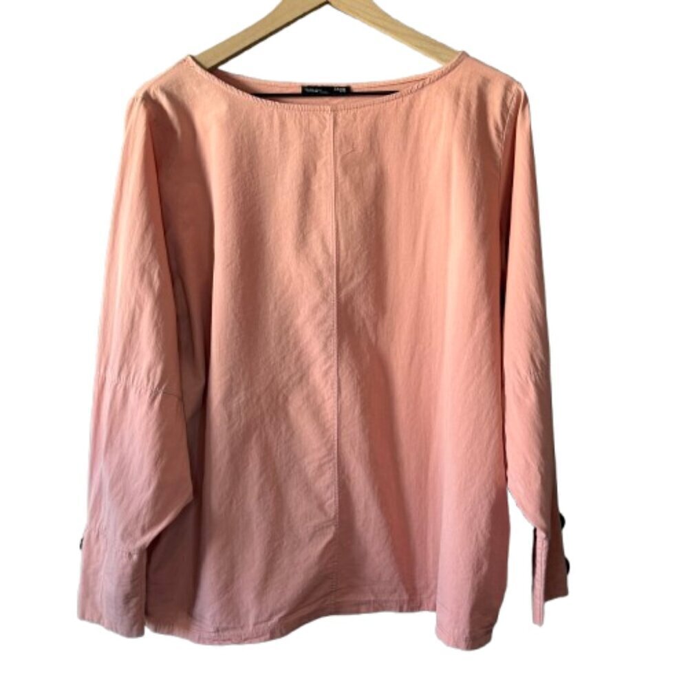 Women's L Zara Dusty Rose Balloon Sleeve Blouse Button Cuff Accent